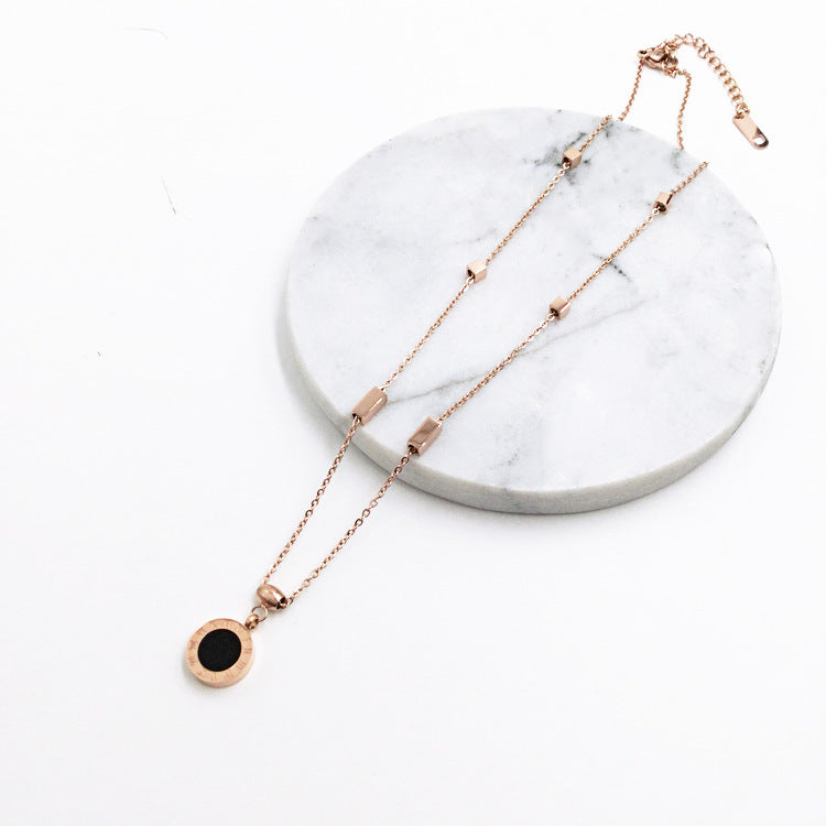 Korean fashion titanium steel plated 18K rose gold black and white