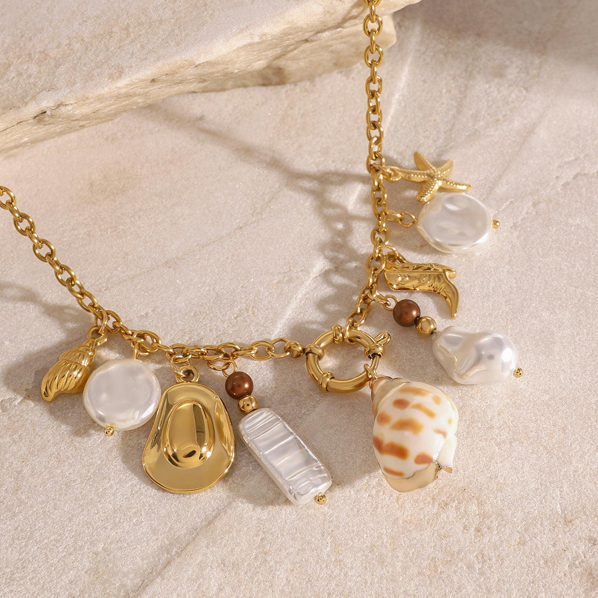 Irregular Pearl Pendant Necklace With Sailor Buckle