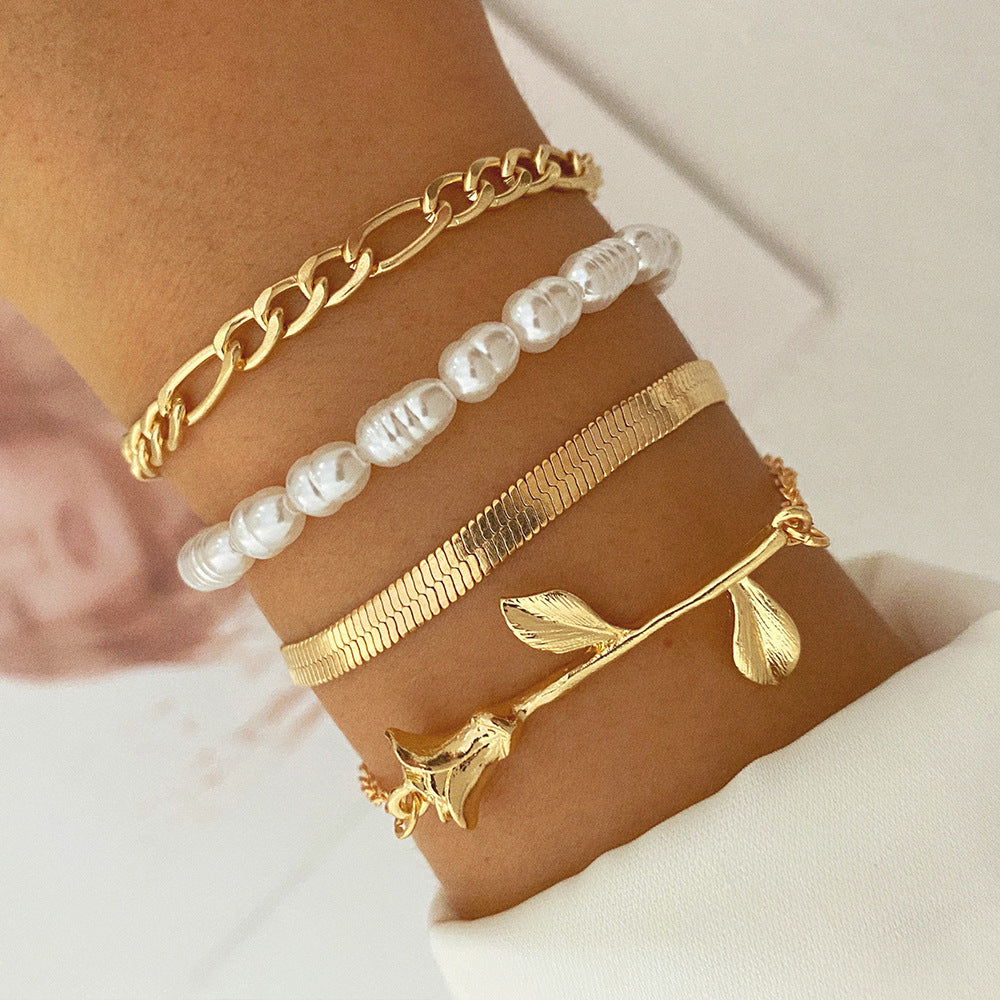 Multi-style Love Pearl Chain Bracelet Suit Women's All-match (Set of 3 to 5 Pcs)