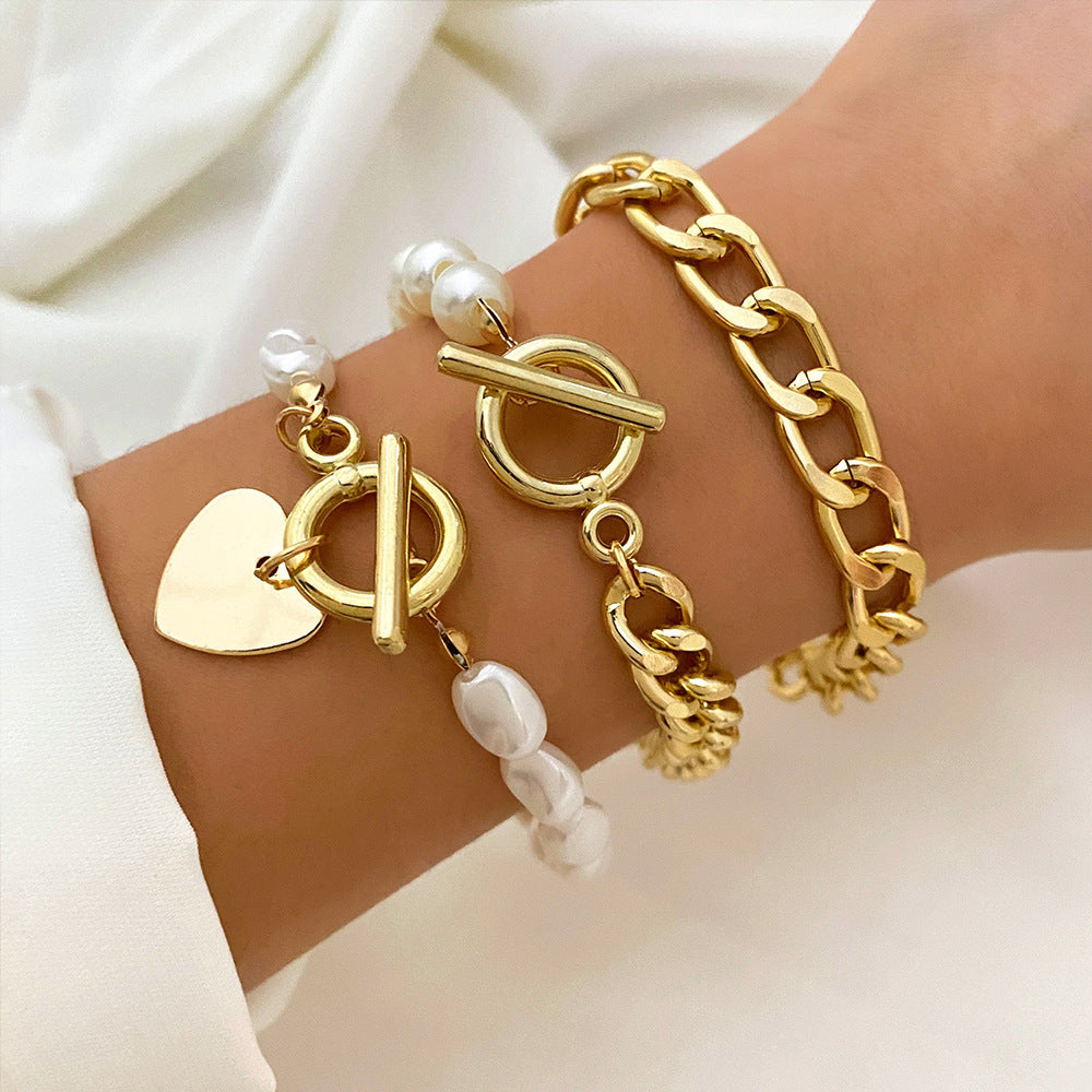 Multi-style Love Pearl Chain Bracelet Suit Women's All-match (Set of 3 to 5 Pcs)
