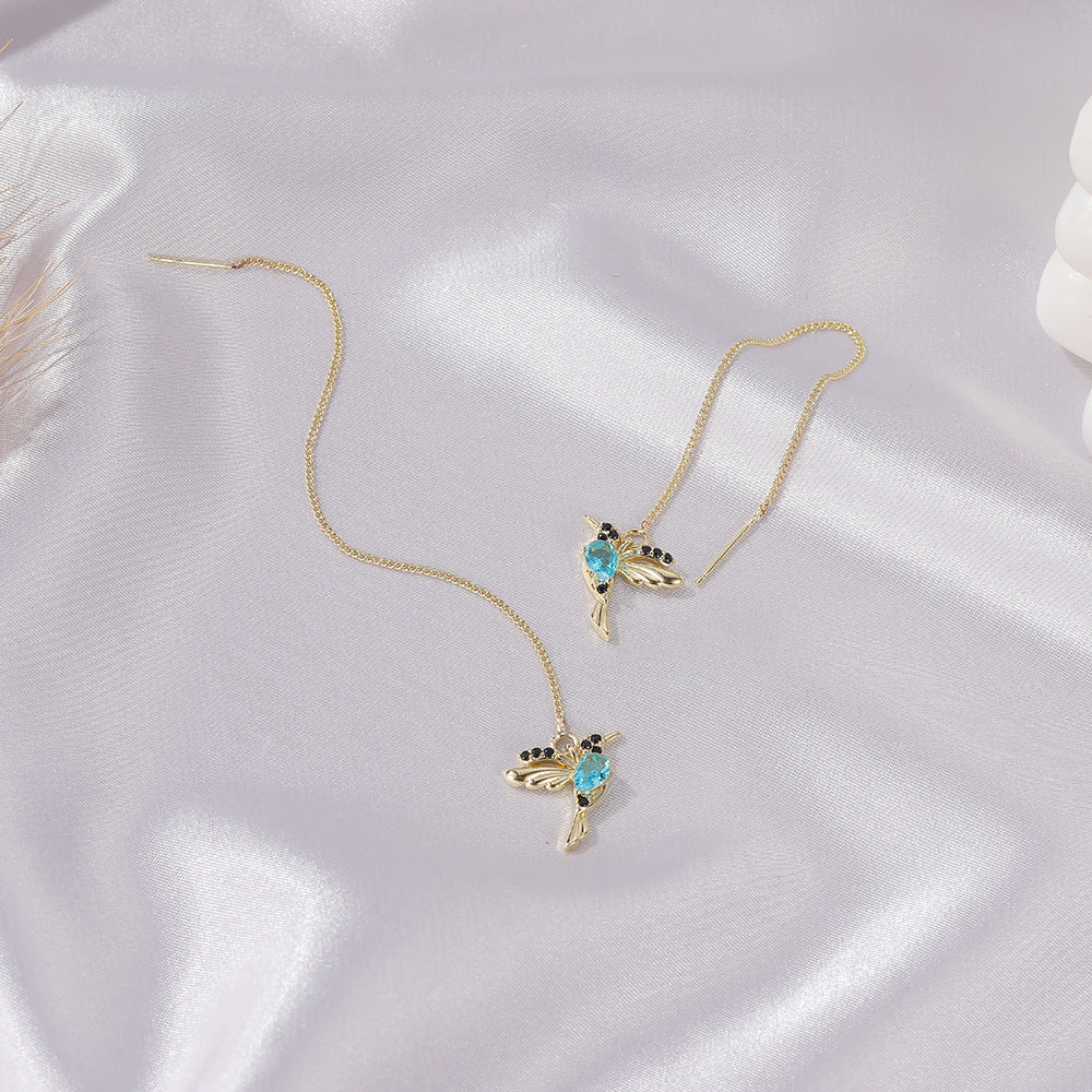 New Unique Little Bird Drop Long Hanging Hummingbird Earrings