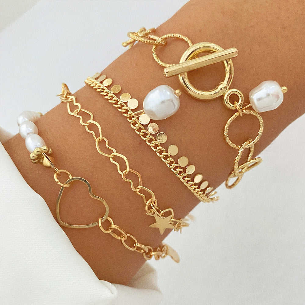 Multi-style Love Pearl Chain Bracelet Suit Women's All-match (Set of 3 to 5 Pcs)