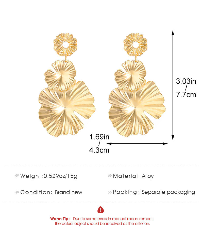 New Exaggerated Leaves Flower Earrings Women's Retro Fashion Long Alloy Flower