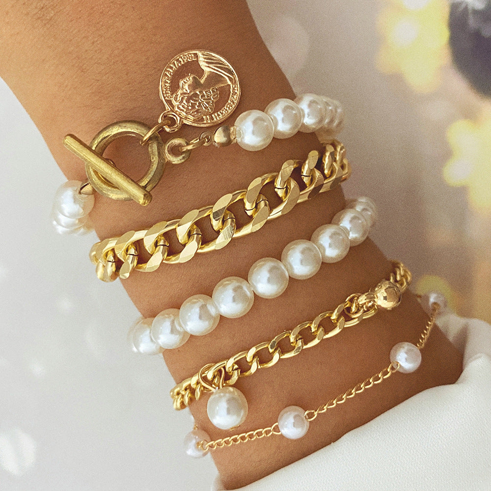 Multi-style Love Pearl Chain Bracelet Suit Women's All-match (Set of 3 to 5 Pcs)