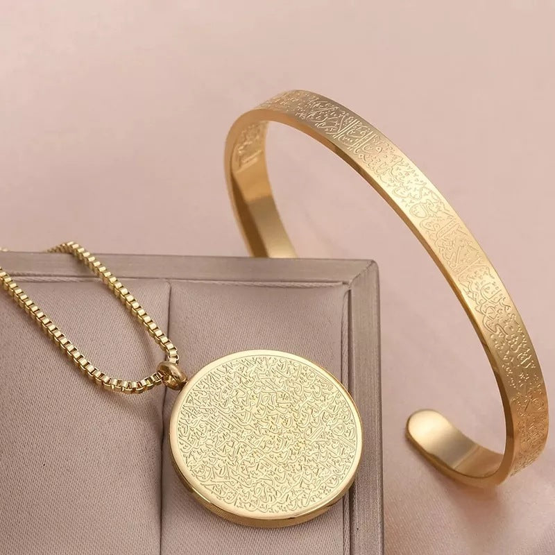 Stainless Steel Arabic Disc Necklace Bracelet (Set of 2 Pcs)