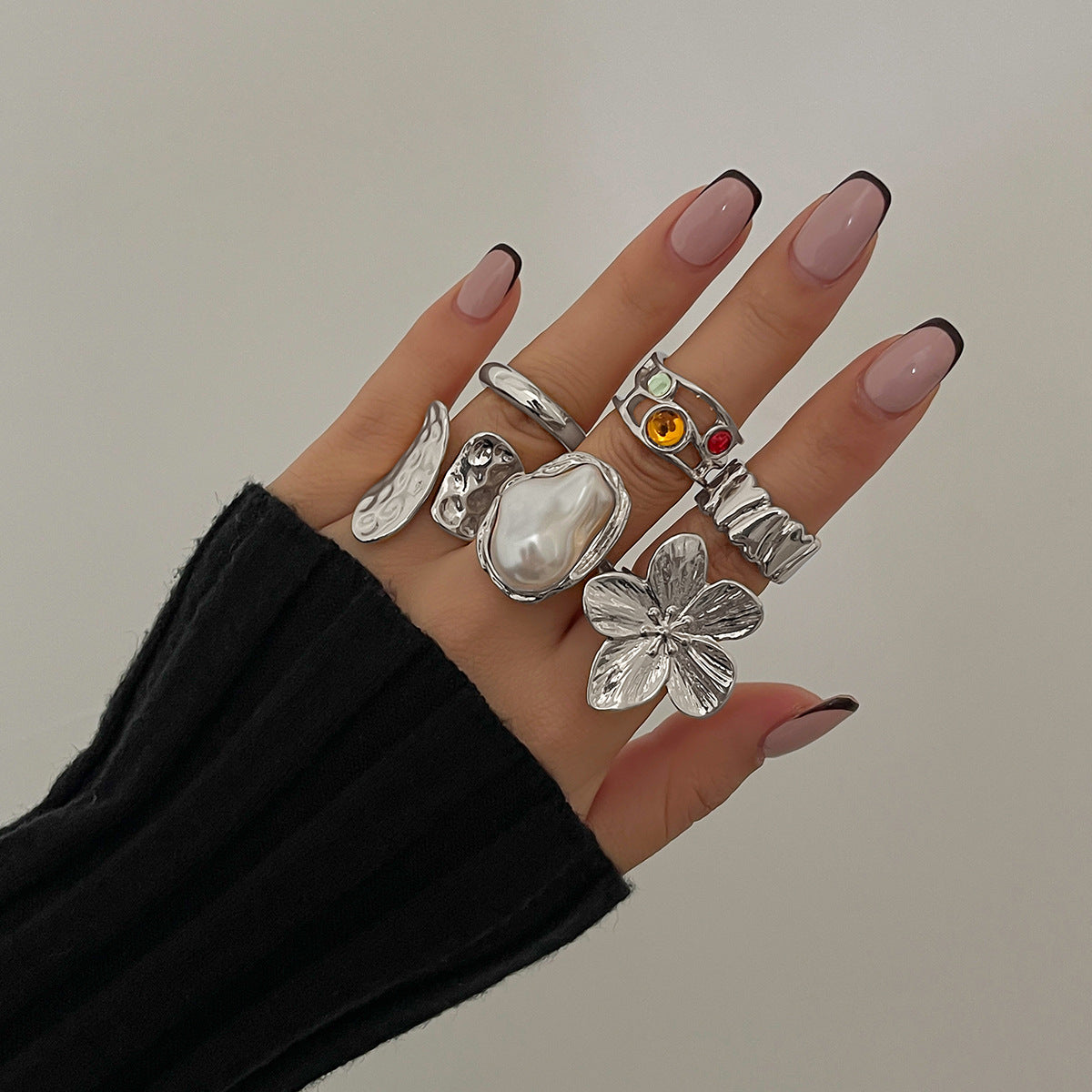 French Style Baroque Pearl Ring (Set of 6 Pcs)