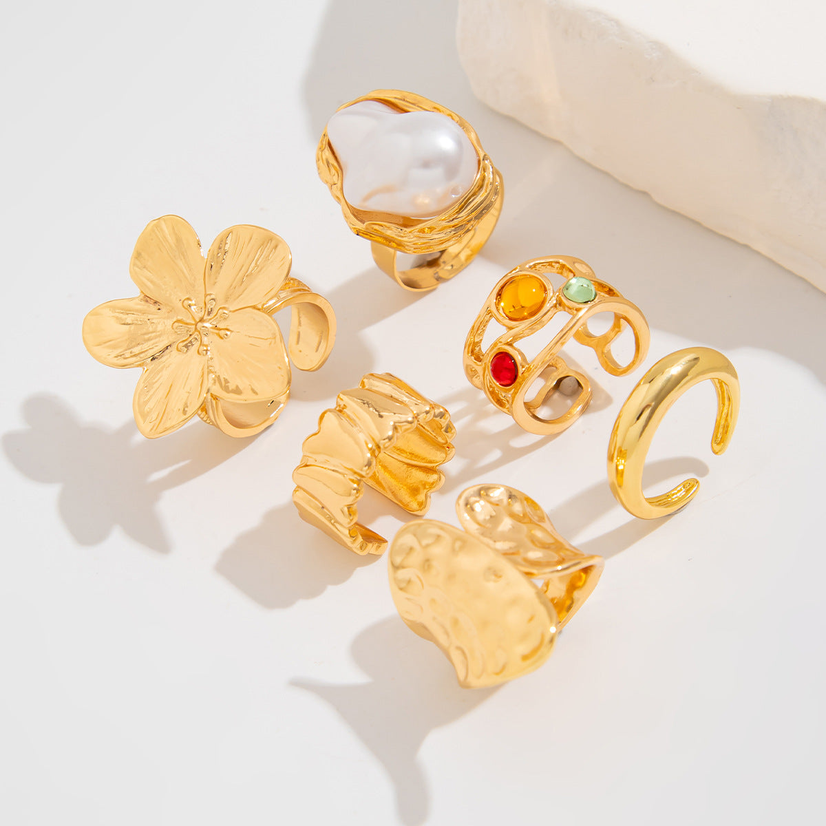 French Style Baroque Pearl Ring (Set of 6 Pcs)