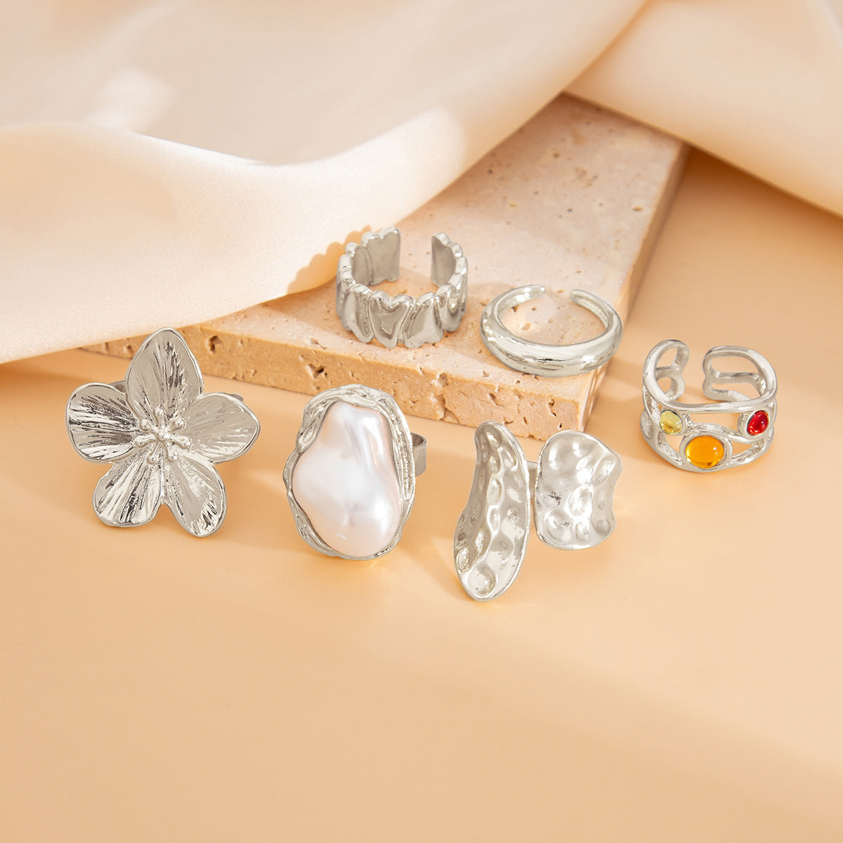 French Style Baroque Pearl Ring (Set of 6 Pcs)