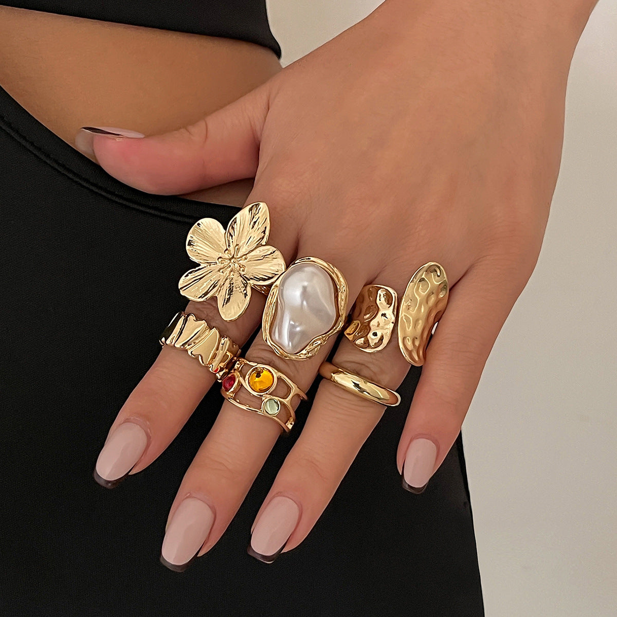 French Style Baroque Pearl Ring (Set of 6 Pcs)