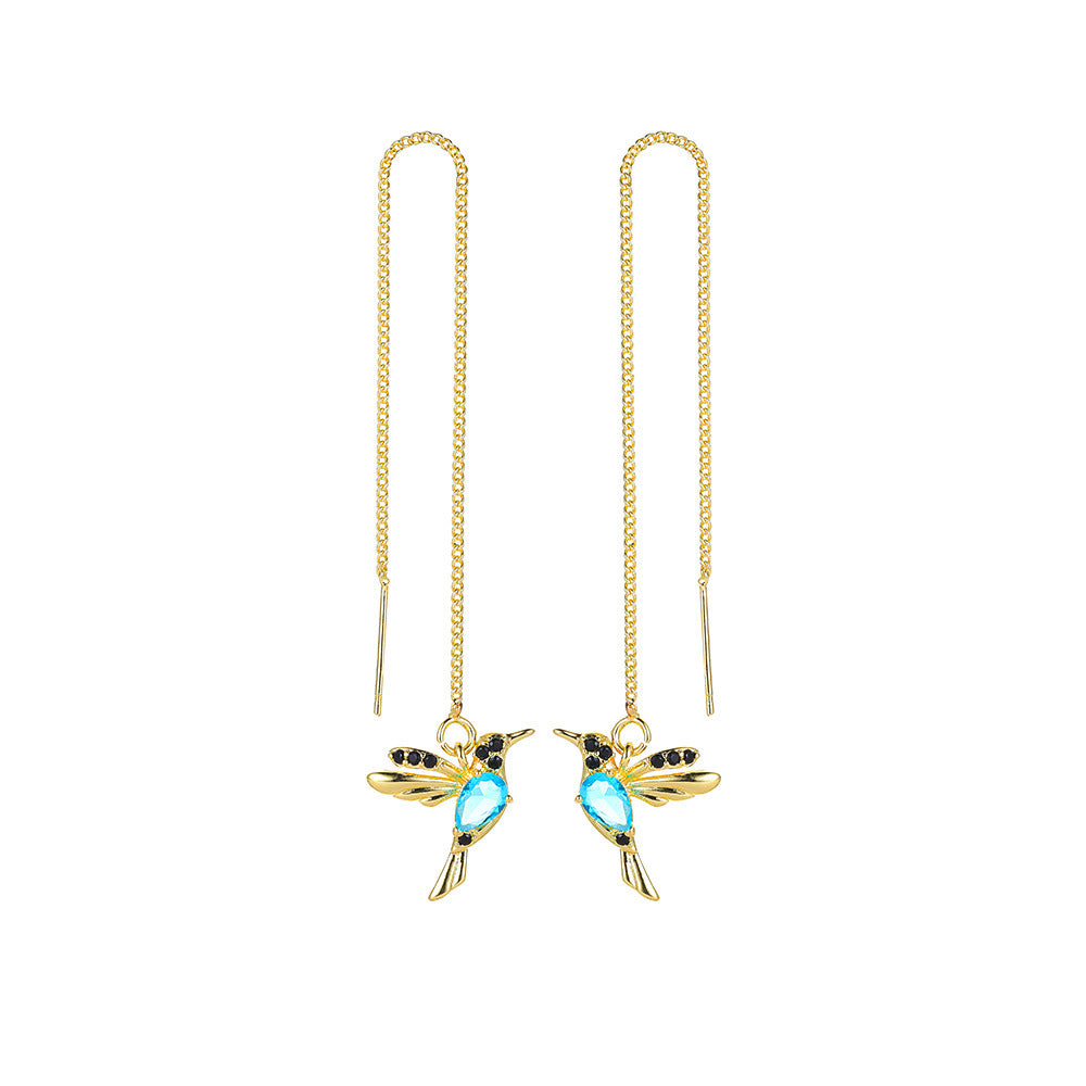 New Unique Little Bird Drop Long Hanging Hummingbird Earrings