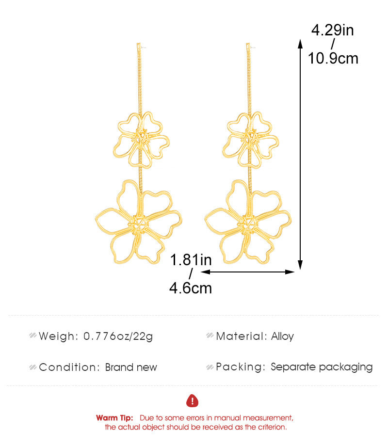 New Exaggerated Leaves Flower Earrings Women's Retro Fashion Long Alloy Flower