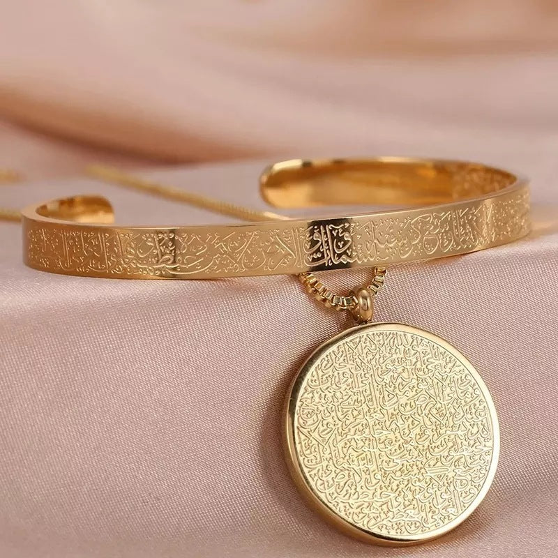 Stainless Steel Arabic Disc Necklace Bracelet (Set of 2 Pcs)
