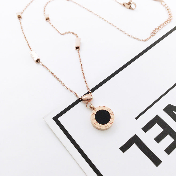 Korean fashion titanium steel plated 18K rose gold black and white