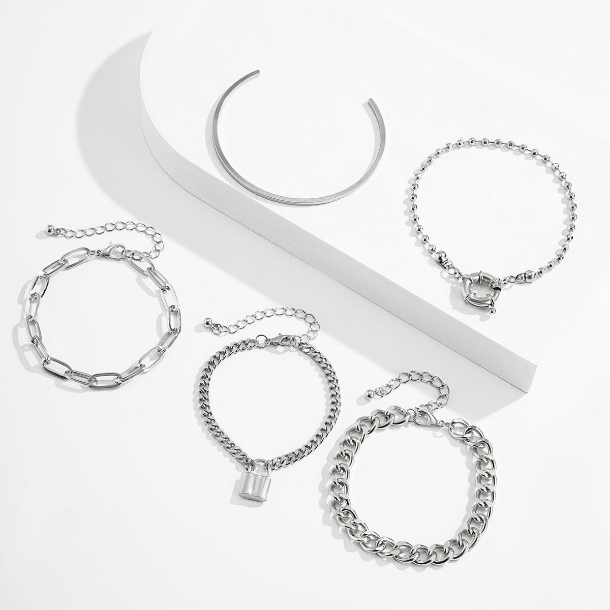 Mix And Match Multi-element Geometric Round Buckle Set Bracelet (Set of 5 Pcs)