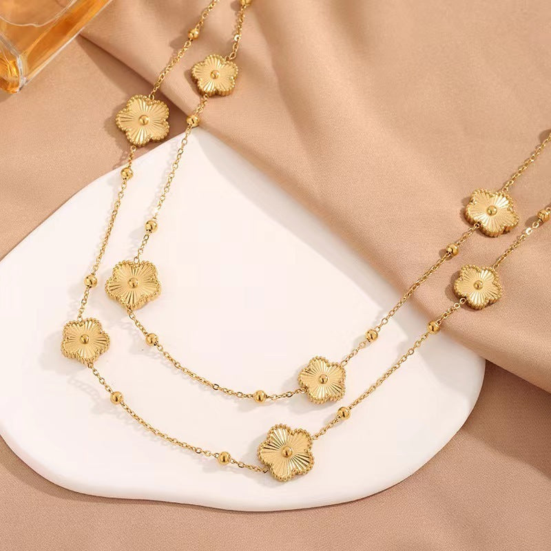 Simple And Temperament Double-sided Five-leaf Flower Long Sweater Chain