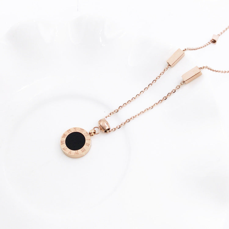 Korean fashion titanium steel plated 18K rose gold black and white