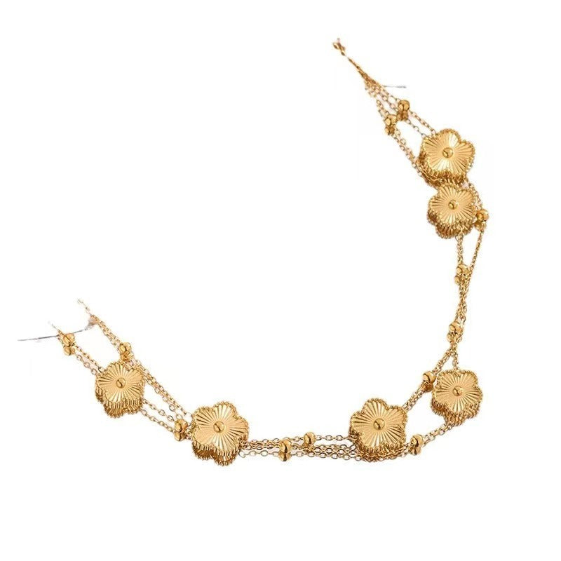 Simple And Temperament Double-sided Five-leaf Flower Long Sweater Chain