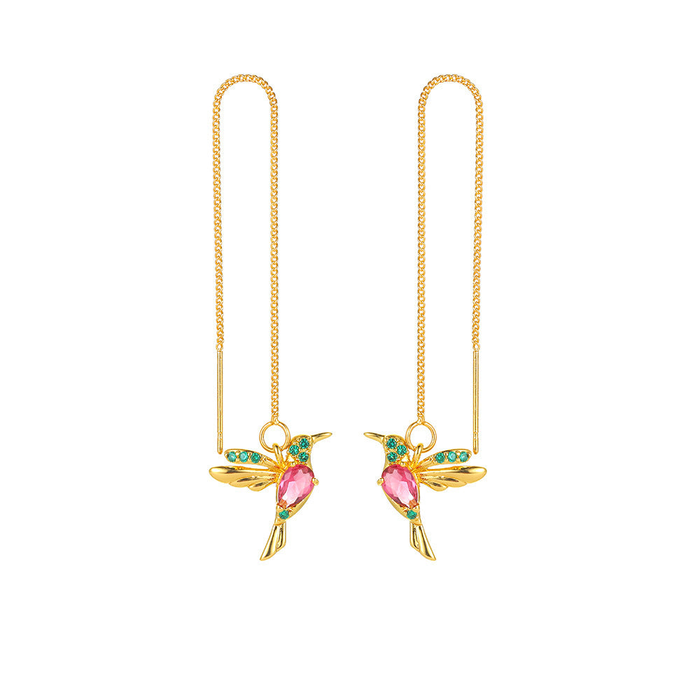 New Unique Little Bird Drop Long Hanging Hummingbird Earrings