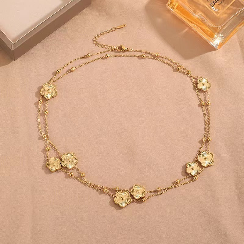 Simple And Temperament Double-sided Five-leaf Flower Long Sweater Chain