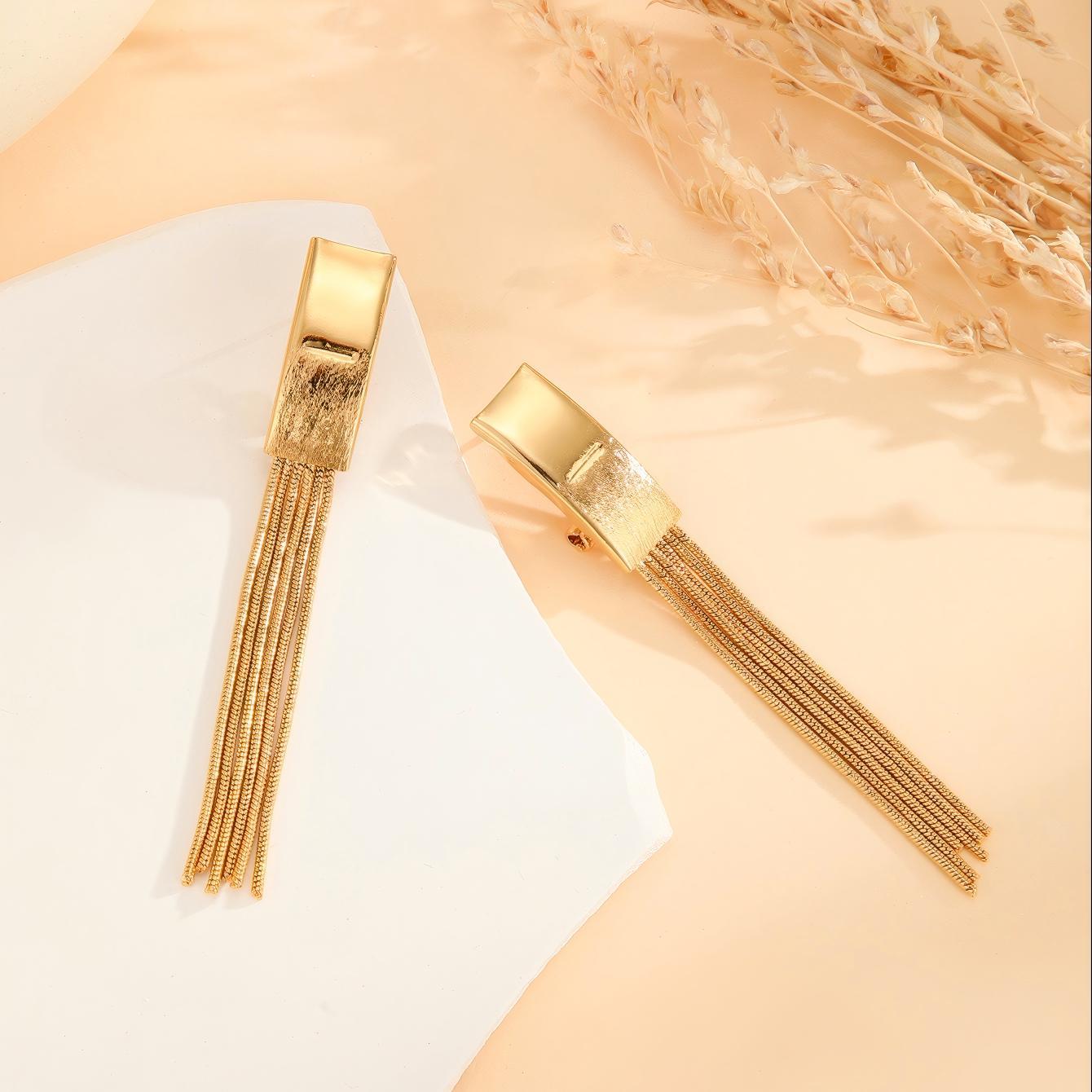 2pcs Fashionable Modern Metal Thin Chain Earrings