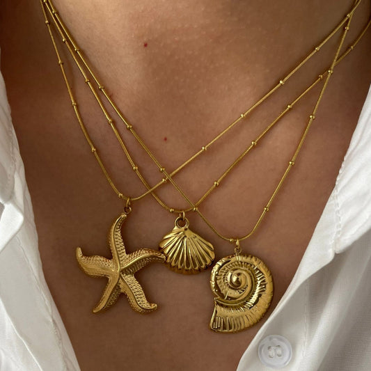 Stainless Steel Ocean Elements Cold Real Gold Electroplated Color Necklace