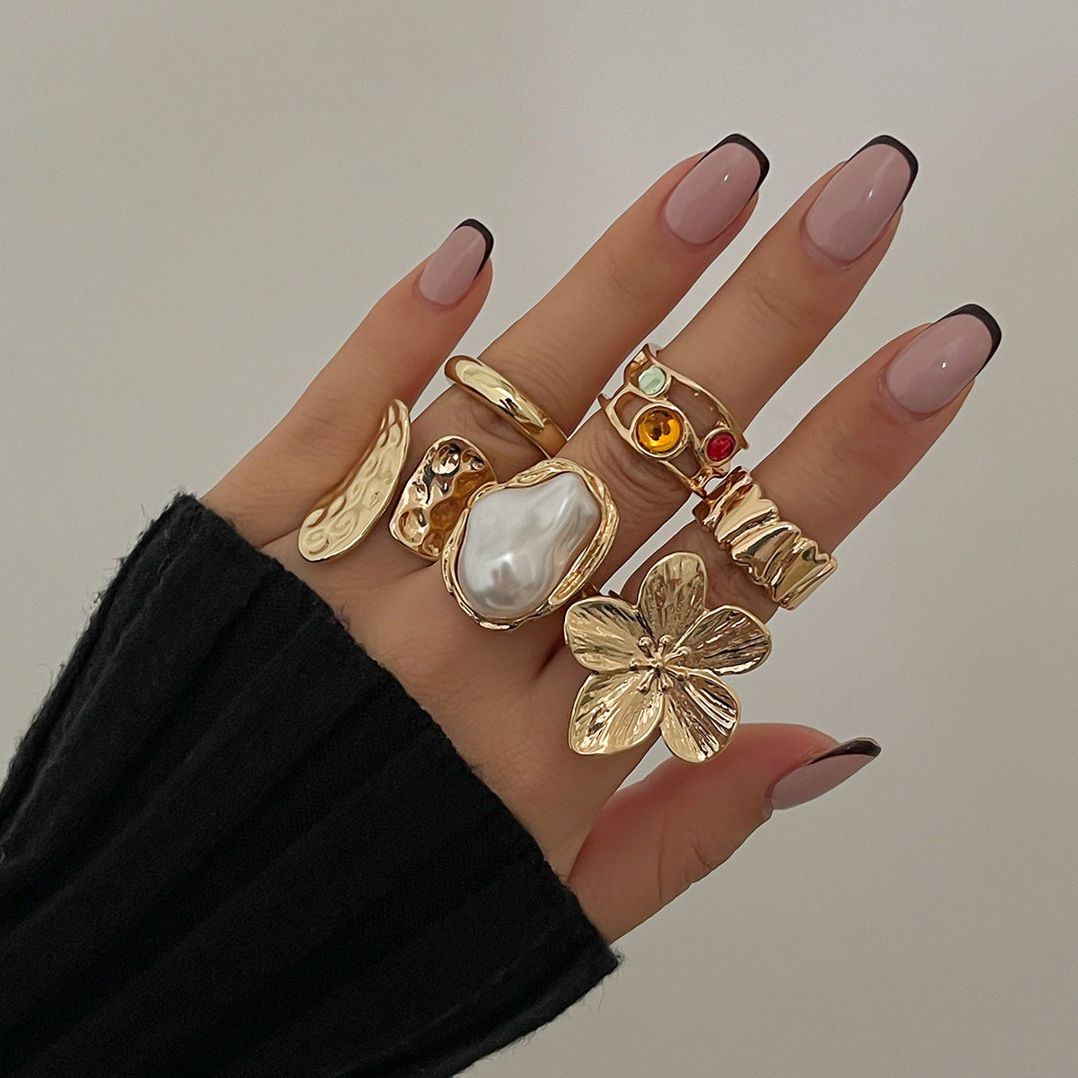 French Style Baroque Pearl Ring (Set of 6 Pcs)