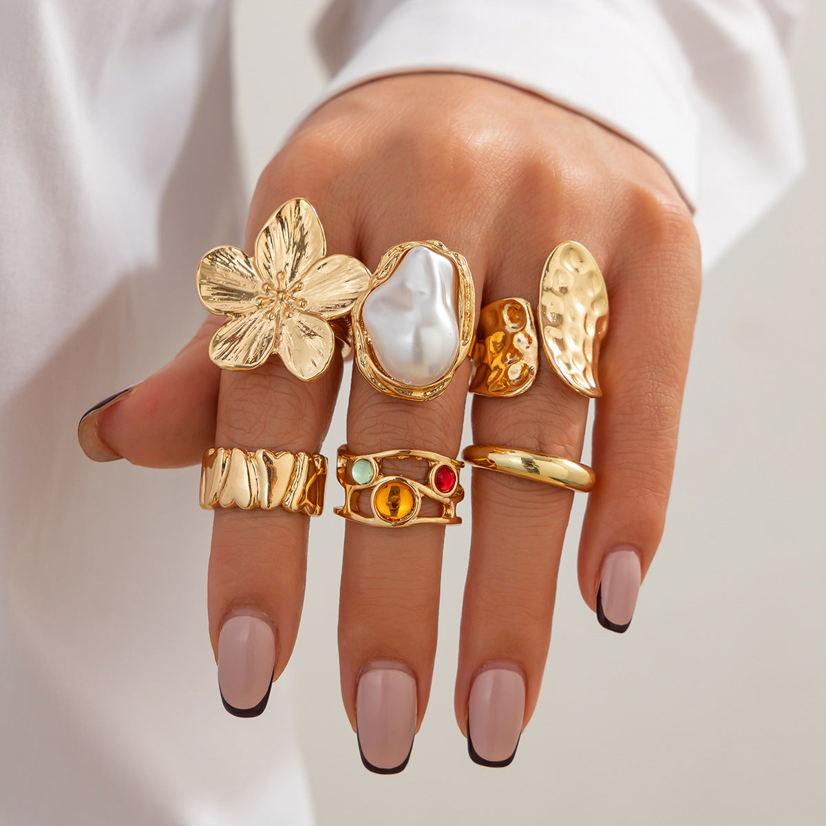 French Style Baroque Pearl Ring (Set of 6 Pcs)