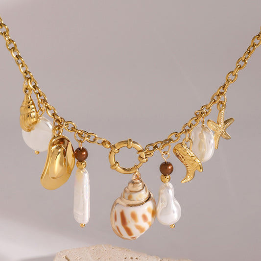Irregular Pearl Pendant Necklace With Sailor Buckle