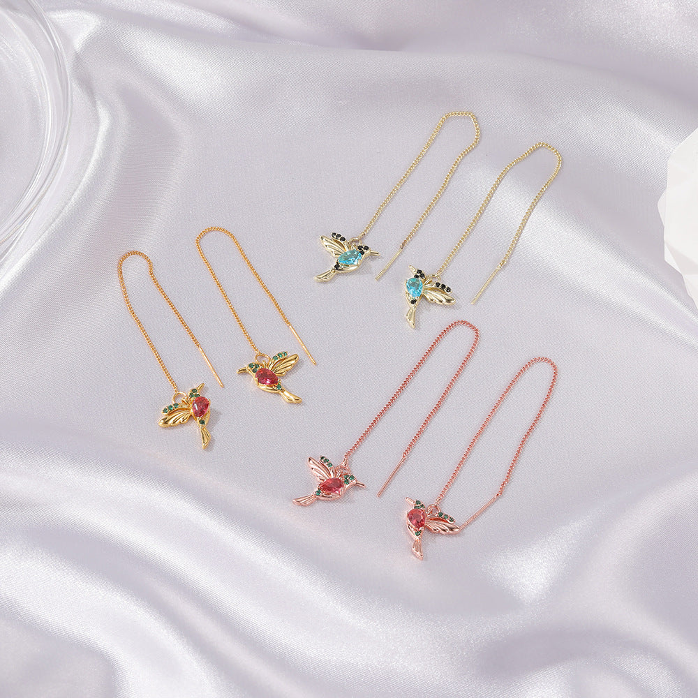 New Unique Little Bird Drop Long Hanging Hummingbird Earrings