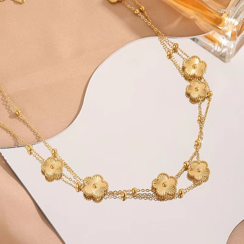Simple And Temperament Double-sided Five-leaf Flower Long Sweater Chain