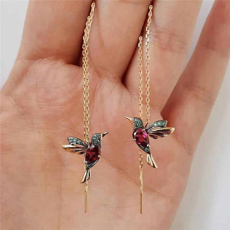 New Unique Little Bird Drop Long Hanging Hummingbird Earrings